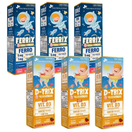 3x Ferrix Ferro + 3x D Trix Vitamina D3 - Kids- Flora Nativa