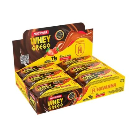 Barra Whey Grego Bar - 12 Unidades de 40G Dulce de Leche Havanna e Morango - Nutrata